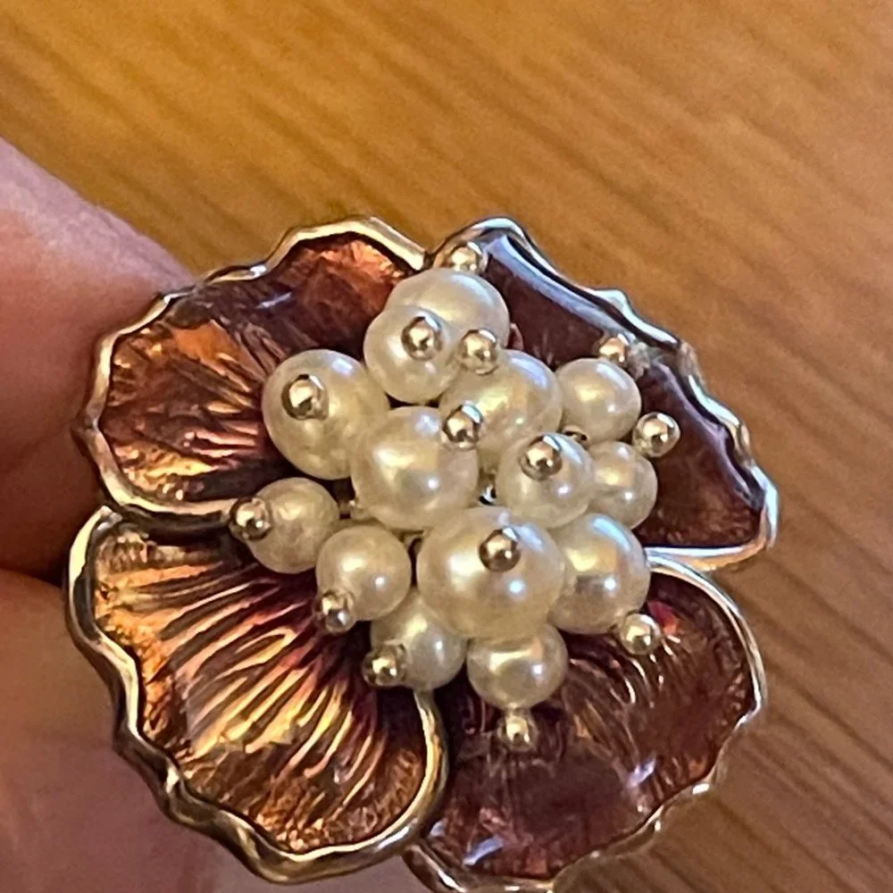 Paola Valentini PV 925 Sterling Silver Pearl Flower Ring - Picture 2 of 6